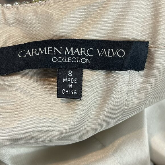 Carmen Marc Valvo Metallic Gold Shift Dress Size 8 Beaded Empire Waist Goddess - Picture 9 of 12